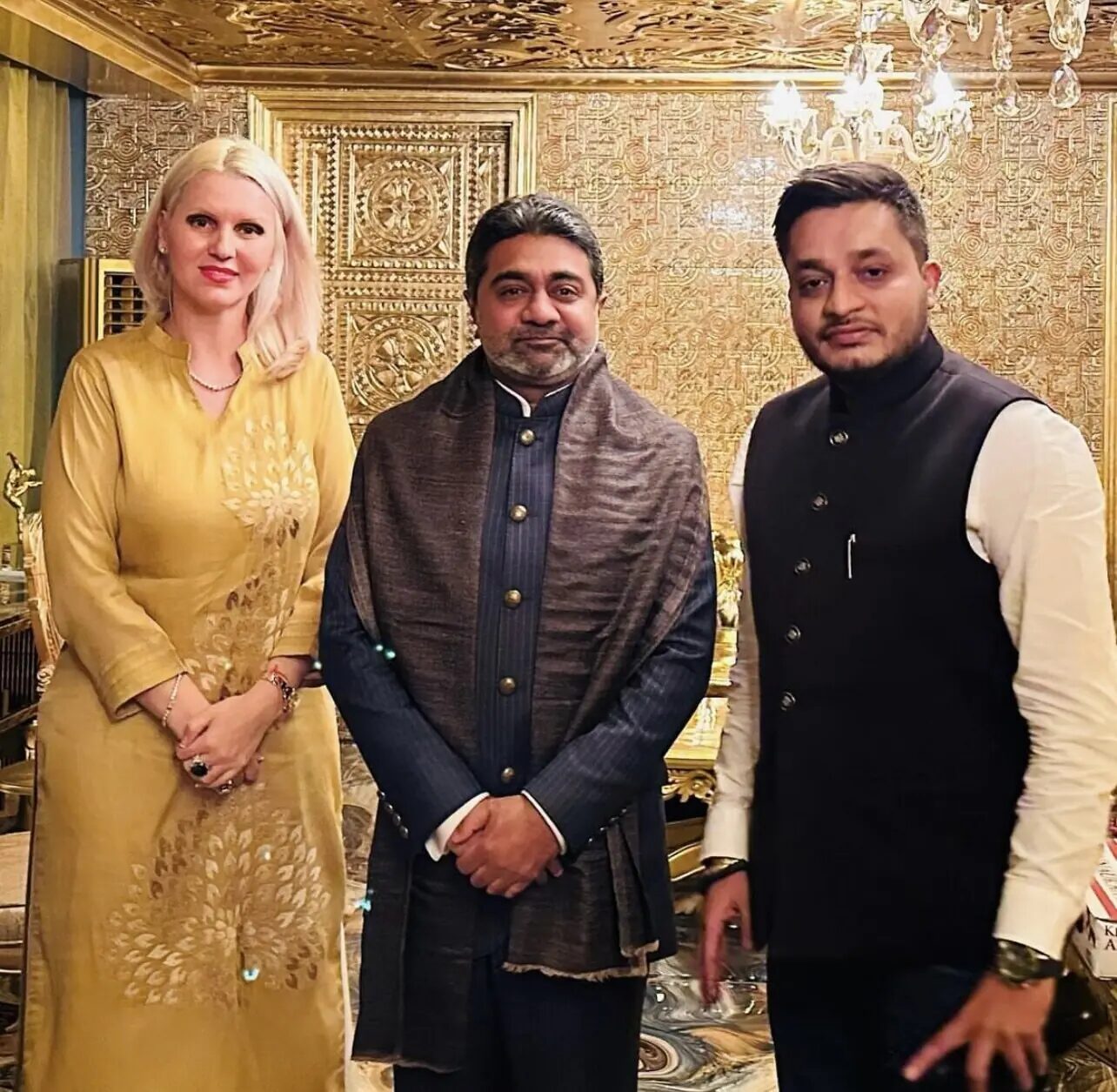 Nitish Jindal with Abhishek Verma and his wife Anca Verma during a private engagement
