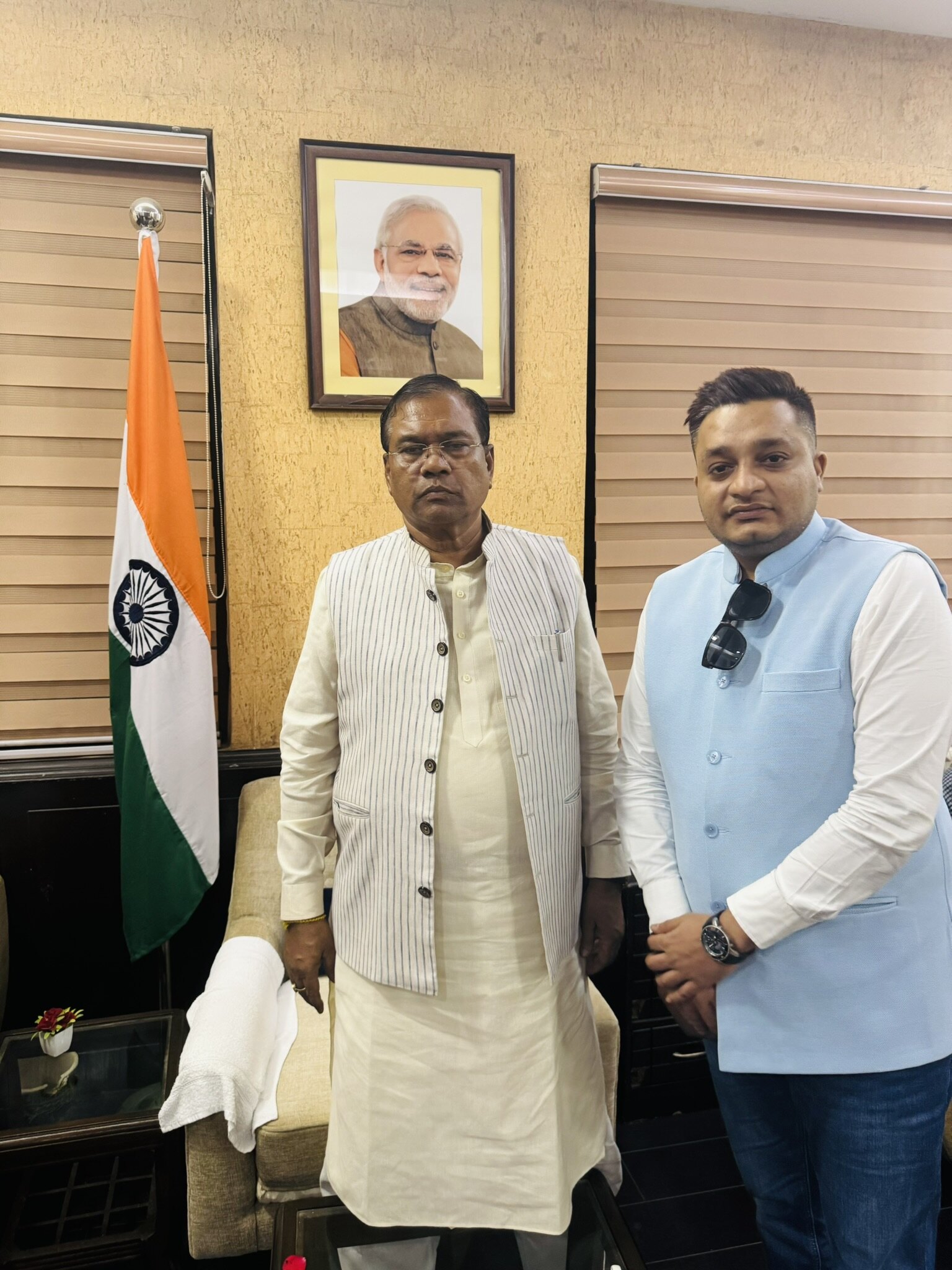 Nitish Jindal with Member of Parliament and former Union Minister of State Shri Faggan Singh Kulaste